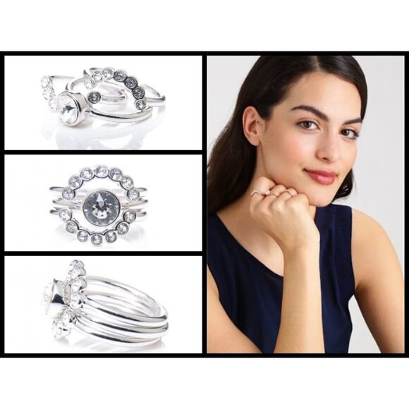 💕TED BAKER LONDON💕 Silver Cadyna Concentric Crystal Ring S/M NWT - Picture 2 of 8